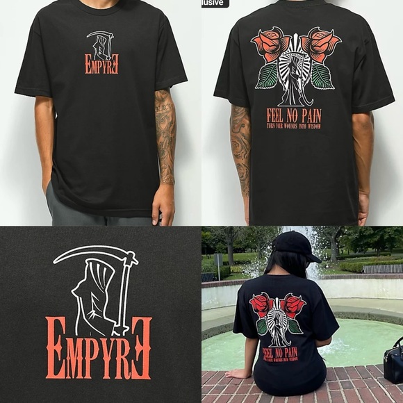Empyre | Feel No Pain Grim Reaper Graphic Logo Short Sleeve Crewneck Tee Unisex - Picture 1 of 13